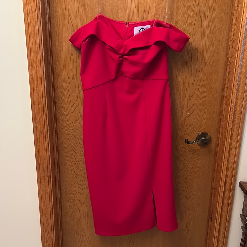 JS Collections Red Off-Shoulder Dress (Clear straps only to hang it). NWOT